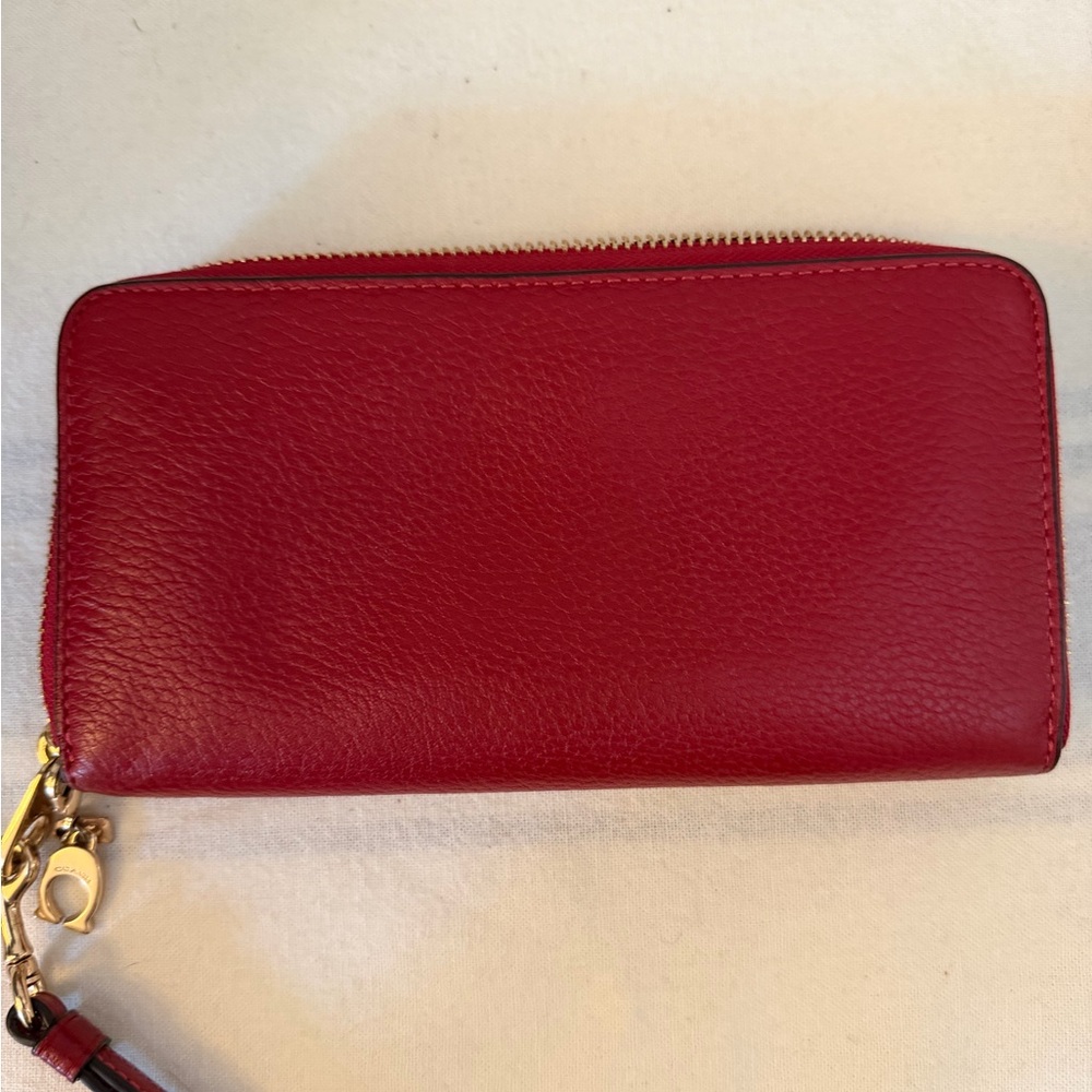 Coach Red Leather Zip Wristlet with Gold Accents - Picture 2 of 5